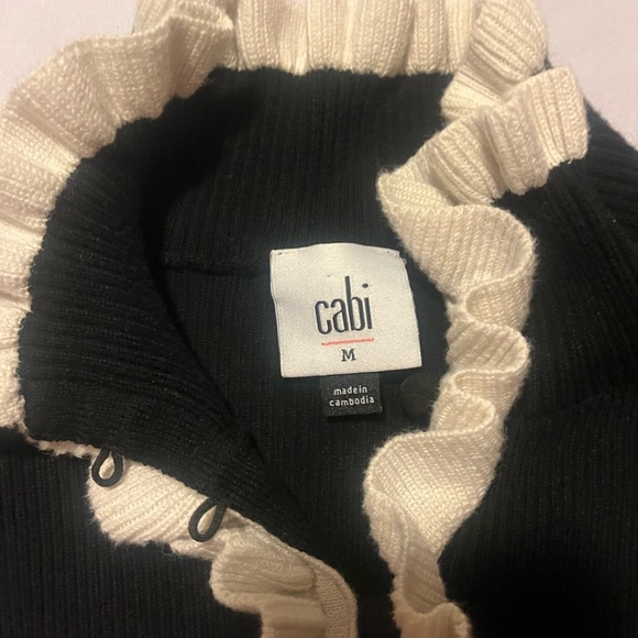 CAbi Black Cardigan with Cream Ruffle Detail - Picture 2 of 6